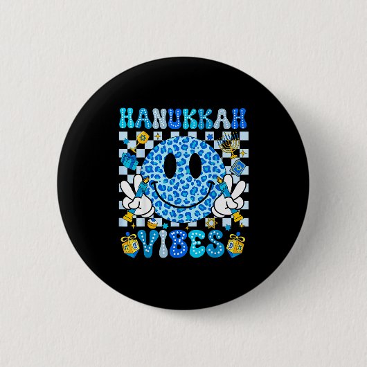 Hanukkah Vibes Groovy Smile Face Jewish Holiday Ch Button (Vorderseite)