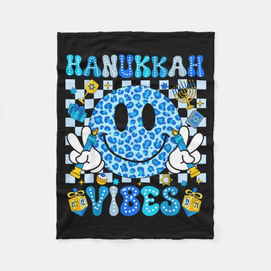 Hanukkah Vibes Groovy Smile Face Jewish Holiday Ch Fleecedecke (Vorderseite)