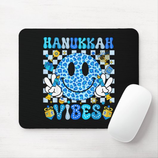 Hanukkah Vibes Groovy Smile Face Jewish Holiday Ch Mousepad (Mit Mouse)