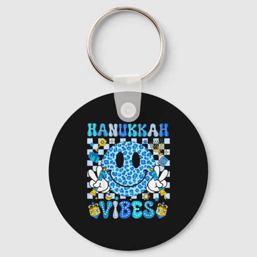 Hanukkah Vibes Groovy Smile Face Jewish Holiday Ch Schlüsselanhänger (Vorderseite)