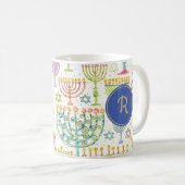 Hanukkah White Gold Menorah Star von David Monogra Kaffeetasse (VorderseiteRechts)