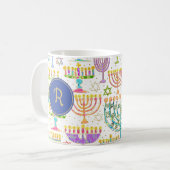 Hanukkah White Gold Menorah Star von David Monogra Kaffeetasse (Vorderseite Links)