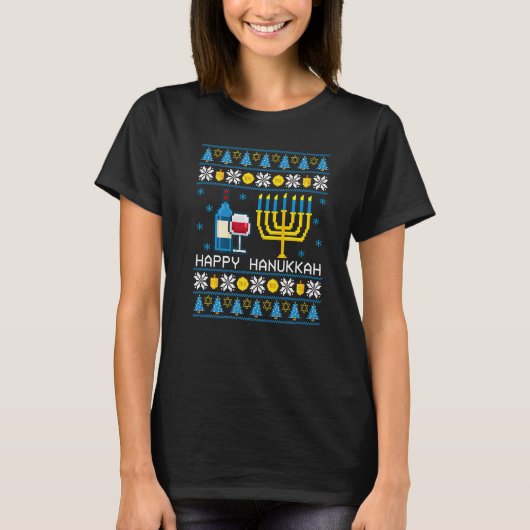 Hanukkah Wine Ugly Sweater Dreidel Jewish Chanukah T-Shirt (Vorderseite)