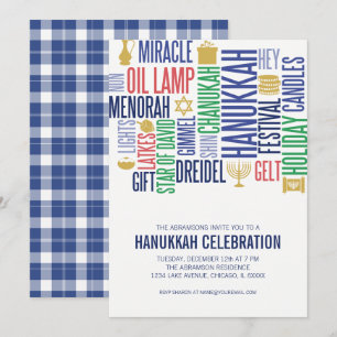 Hanukkah Words Holiday Party Einladungskarte Einladung