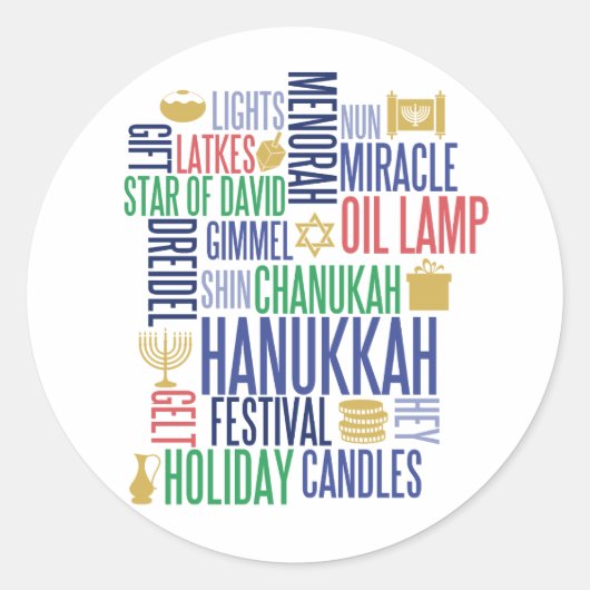 Hanukkah Words Holiday Round Stickers (Vorderseite)