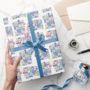 Hanukkah Words Holiday Wrapping Paper Geschenkpapier