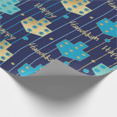 Hanukkah Wrapping Paper Blue/Gold Dreidel Geschenkpapier (Ecke)