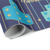 Hanukkah Wrapping Paper Blue/Gold Dreidel Geschenkpapier (Rolleneckpunkt)