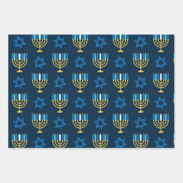 Hanukkah Wrapping Paper Flat Sheet Set 3 Geschenkpapier Set