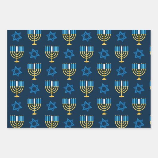 Hanukkah Wrapping Paper Flat Sheet Set 3 Geschenkpapier Set (Vorderseite)