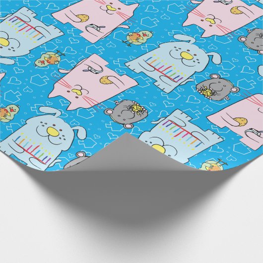 Hanukkah Wrapping Paper "Hund Cat Bird Mouse" Geschenkpapier (Ecke)