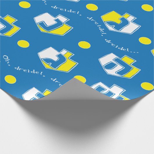 Hanukkah Wrapping Paper "Oh, Dreidel..." Gold/Blau Geschenkpapier (Ecke)