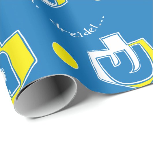 Hanukkah Wrapping Paper "Oh, Dreidel..." Gold/Blau Geschenkpapier (Rolleneckpunkt)
