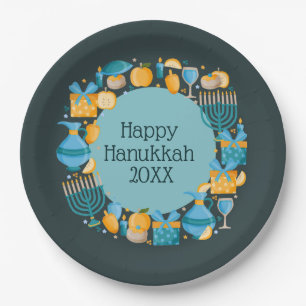 Hanukkah Wreath Blue Pappteller