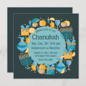 Hanukkah Wreath Blue Party Einladung (Vorne/Hinten)