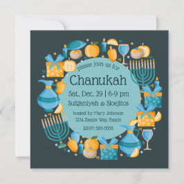 Hanukkah Wreath Blue Party Einladung