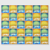 Hanukkah Yellow Blue Menorahs Muster Moderner Chic Geschenkpapier (Flach)