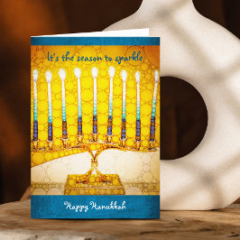 Hanukkah Yellow Gold Menorah Season to Sparkah Feiertagskarte