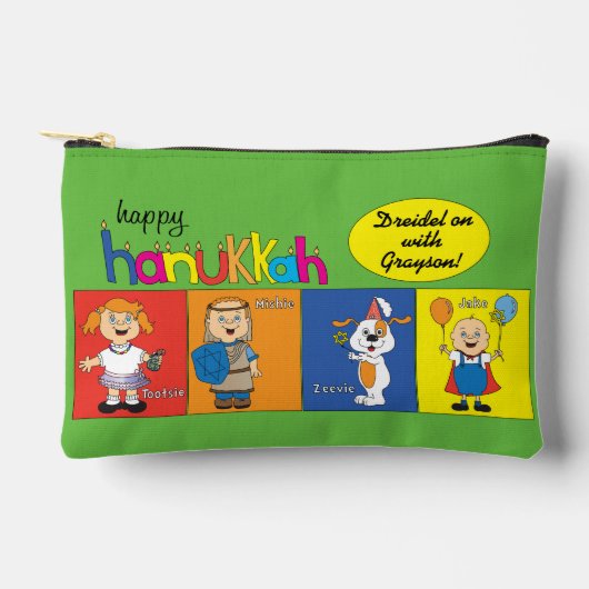 Hanukkah Zeevie und Friends Dreidel Zubehörtasche (Vorderseite)