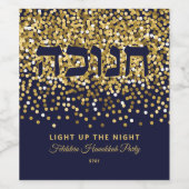 Hanukkah zündet den Nachtgolden/Navy-Glitzer an Weinetikett (Einzelnes Label)