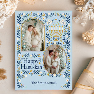 Hanukkah Zwei Foto Floral Feiertagskarte