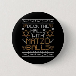 Hanukkah's Menorah Deck Die Hallen Matzo Balls Button