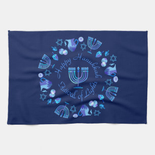 Hanukkia Frohes Chanukka Jüdischer Feiertag Menora Geschirrtuch