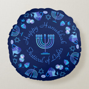 Hanukkia Frohes Chanukka Jüdischer Feiertag Menora Rundes Kissen