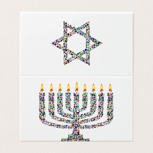 Hanukkiah aus Edelsteinen-Faltkarte (Außenseite Aufgefaltet)