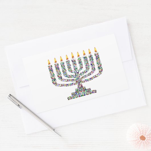 Hanukkiah aus Edelsteinen Rechteckiger Aufkleber (Umschlag)