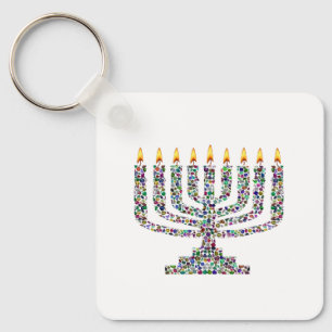 Hanukkiah aus Edelsteinen Schlüsselanhänger