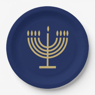 Hanukkiah Frohes Chanukka Jüdischer Dreidel Menora Pappteller