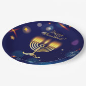 Hanukkiah Happy Hanukkah Jewish Gold Menorah Pappteller (Schrägansicht)