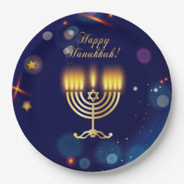 Hanukkiah Happy Hanukkah Jewish Gold Menorah Pappteller