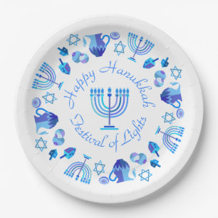 Hanukkiah Happy Hanukkah Jewish Holiday Menorah Pappteller