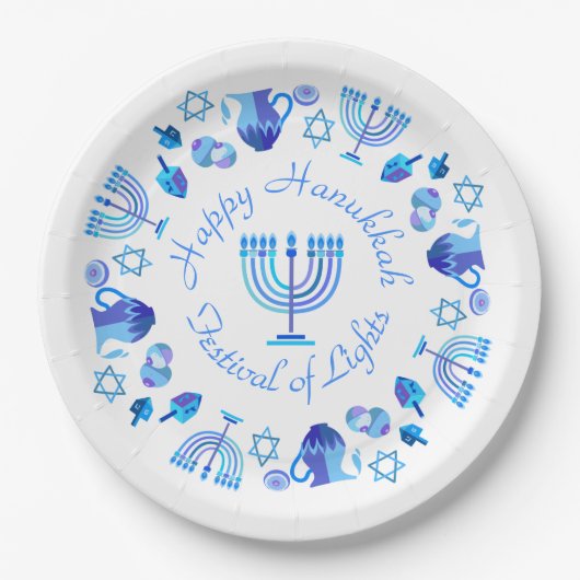 Hanukkiah Happy Hanukkah Jewish Holiday Menorah Pappteller (Vorderseite)
