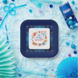 Hanukkiah Happy Hanukkah Jewish Holiday Menorah Pappteller