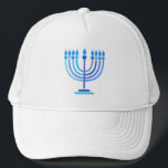 Hanukkiah Happy Hanukkah Jewish Holiday Menorah Truckerkappe<br><div class="desc">Hanukkiah-Symbol. Happy Hanukkah Party Jüdischer Urlaub Blue Menorah. Jüdisches Holiday Chanukkah Dekoration mit traditionellem Chanuka Dekorationssymbol - Navy Blue Farbe hanukkiah menorah, Kerzenhalter mit Kerzen, Stern von David und neon blaue Lichter Illustration. Hanukkah Festival der Lichter Event Dekoration. Jerusalem, Israel. Zubehör > Hats & Haarzubehör > Hats & Kappen >...</div>