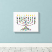 Hanukkiah made with Gems Stretched Canvas Print Leinwanddruck (Insitu (Holzboden))