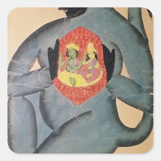 Hanuman enthüllt Rama und Sita Quadratischer Aufkleber (Vorderseite)