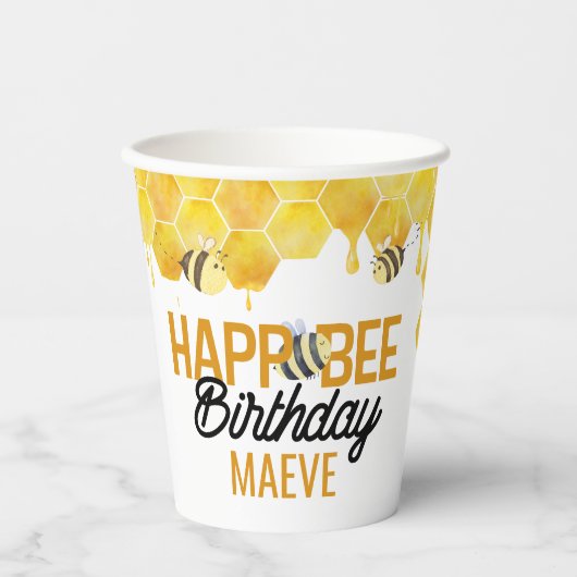 Happ-Bee Birthday Bee Theme Kids Party Pappbecher (Vorderseite)