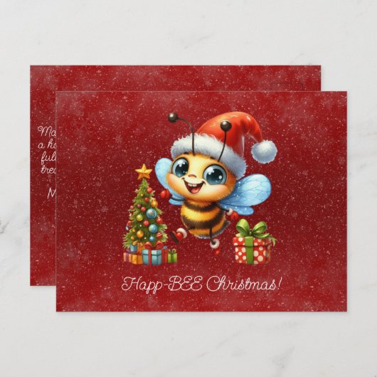 Happ-BEE Christmas Bee Gifts Tree Postkarte (Vorne/Hinten)