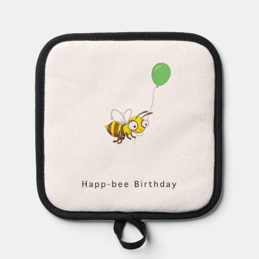 Happ-bee Geburtstag. Geburtstagsgeschenk Topflappen (Vorderseite)