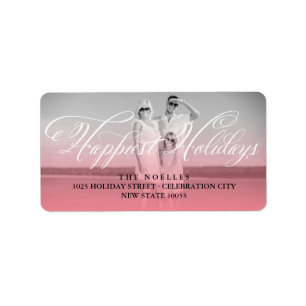 Happest Holidays Extravagant White Script Foto Adr Adressaufkleber