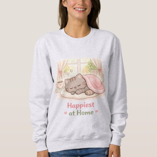 Happiest at Home Kawaii Cute Kitty Cat Homebody Sweatshirt (Vorderseite)