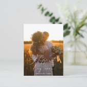 Happiest Day Elegante Kalligrafie Hochzeitsszenari Postkarte (Stehend Vorderseite)