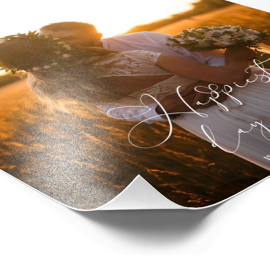 Happiest Day Ever Elegante Calligrafy Hochzeit Fotodruck (Ecke)