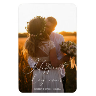 Happiest Day Ever Elegante Calligrafy Hochzeit Magnet