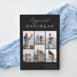 Happiest Hanukkah Elegante 6 Foto Collage Folien Feiertagskarte<br><div class="desc">Freuen Sie sich auf diese modernen Hanukkah-Urlaubskarten,  die 6 Ihrer beliebtesten Fotos in einer Gitterkollektion enthalten. "Happiest Hanukkah" erscheint oben in der Goldfolie handschrift mit Kalligraphie und klassischer Serifenschrift auf einem weichen schwarzen Hintergrund. Personalisieren Sie mit Ihrem Familiennamen und dem Jahr unten rechts.</div>