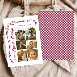 Happiest Holidays Bow Family 6 Photos Plaid Feiertagskarte